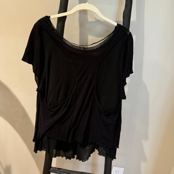 Free People Black T-Shirt With Tank Top Insert - Picture 4 of 4